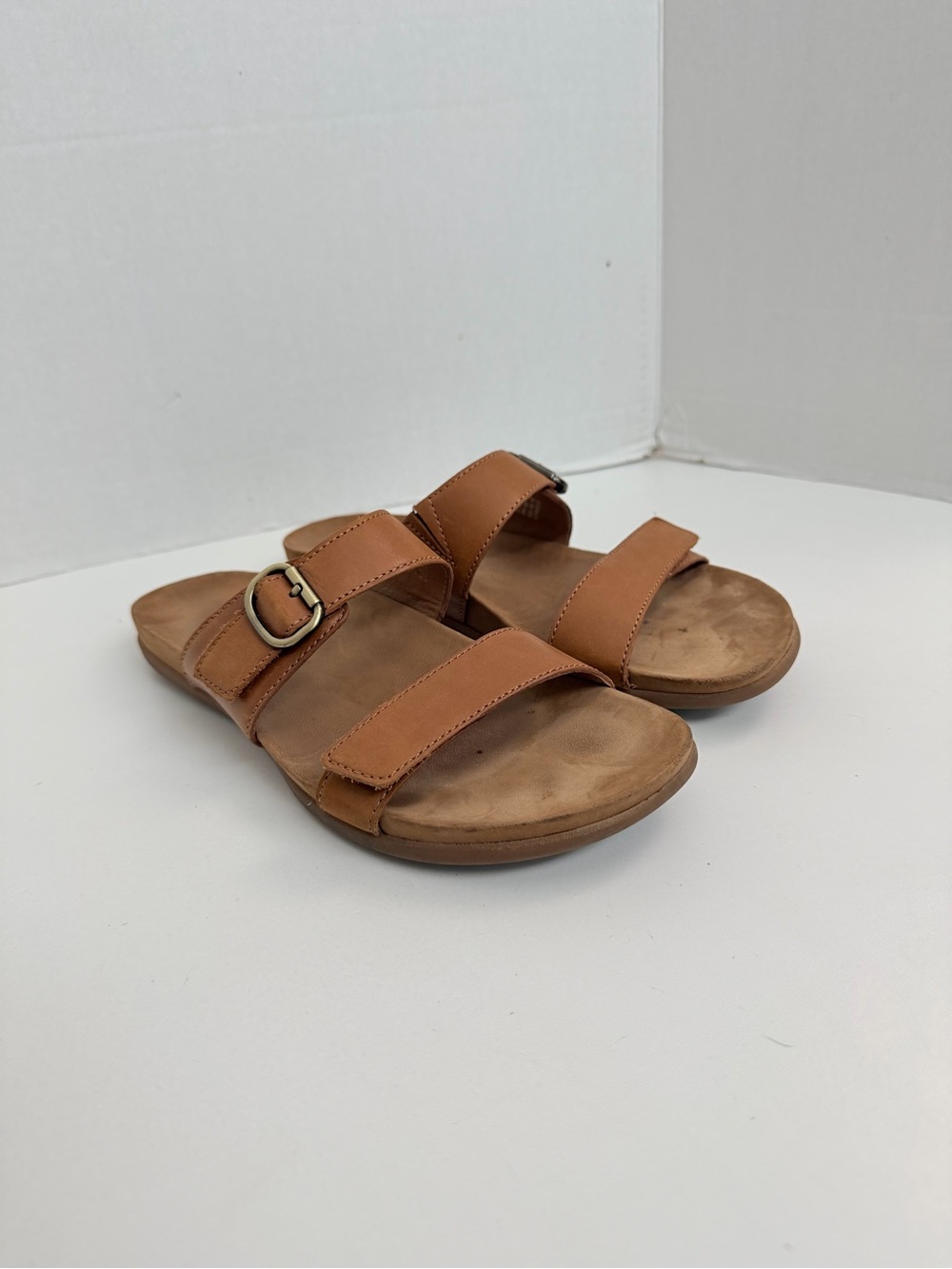 Dansko Justine Sandals Slides Leather Buckle Comfort Travel Camel Tan Bronze